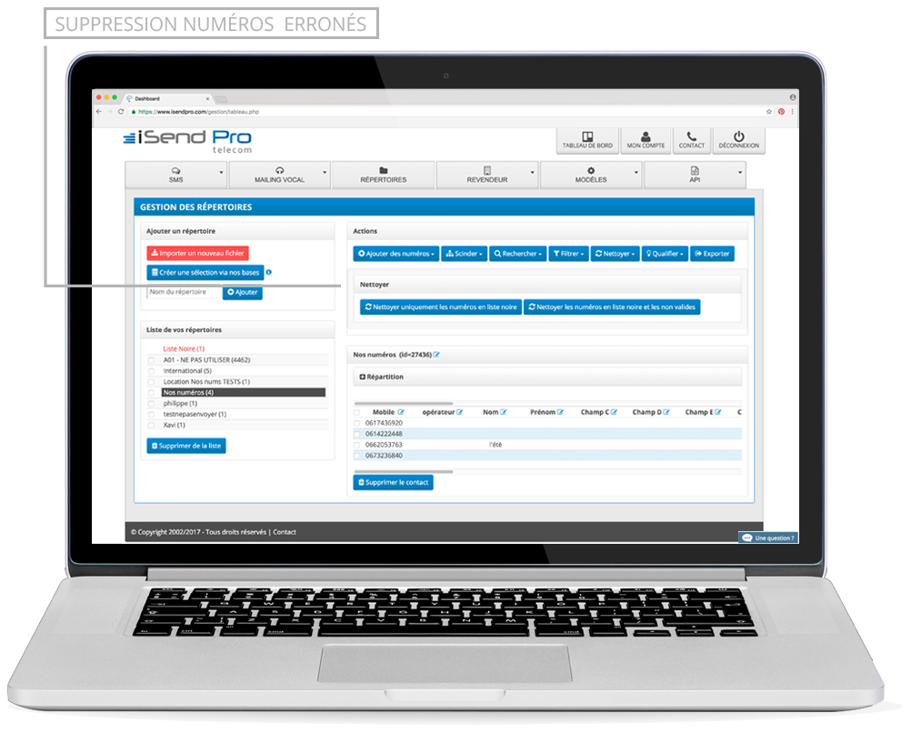 Suppression des NUMÉROS ERRONÉS.